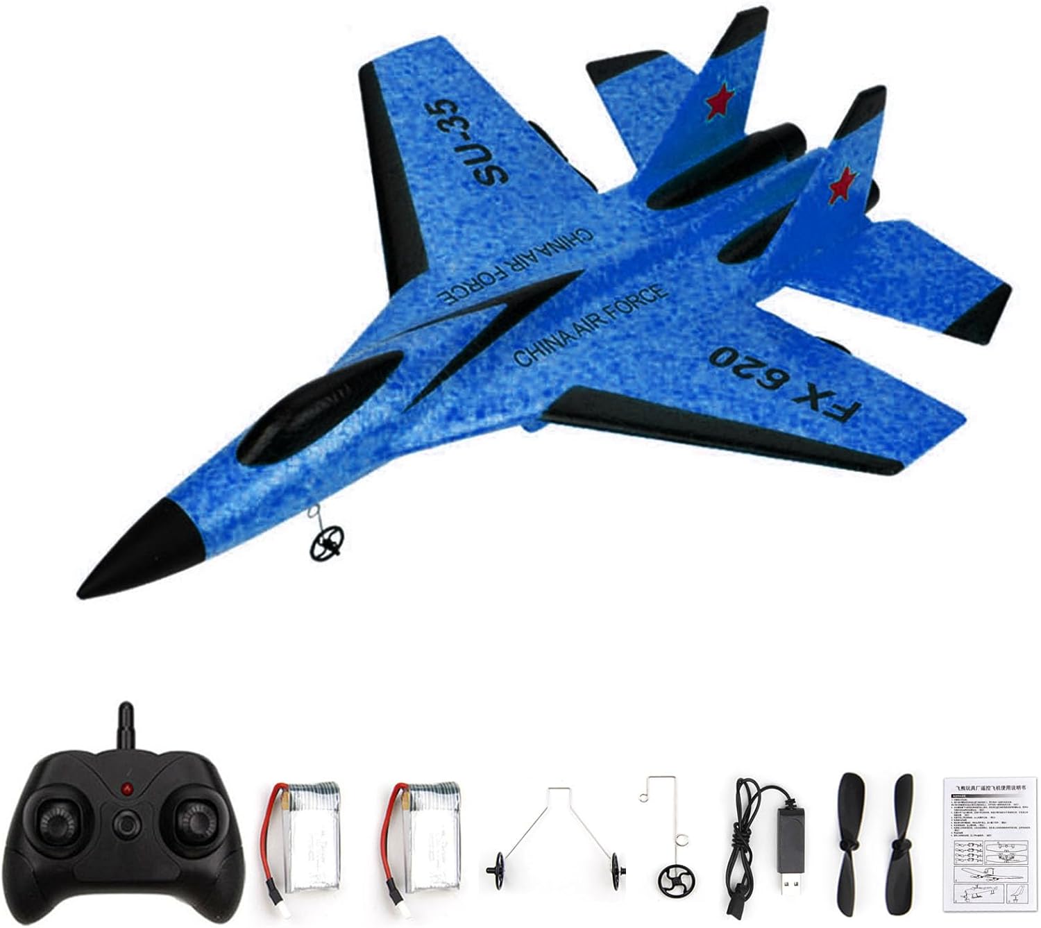 FX620 Remote Control Airplane, 2.4GHz, 2-Channel SU-35 RC Glider with 3-Axis Gyro, EPP Model Aircraft for Outdoor Flight, Includes 2 Batteries - Ideal for Kids & Adults