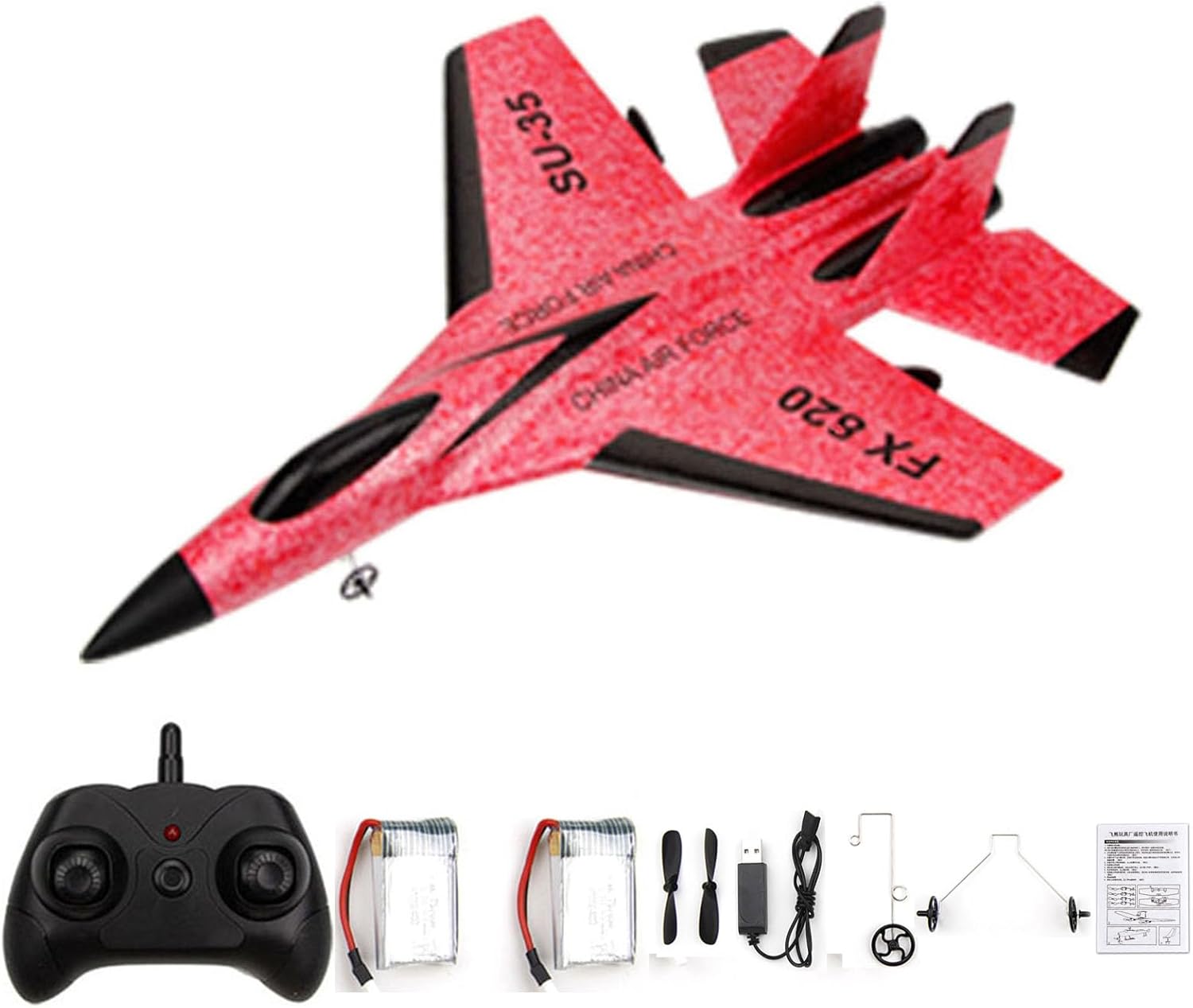 FX620 Remote Control Airplane, 2.4GHz, 2-Channel SU-35 RC Glider with 3-Axis Gyro, EPP Model Aircraft for Outdoor Flight, Includes 2 Batteries - Ideal for Kids & Adults