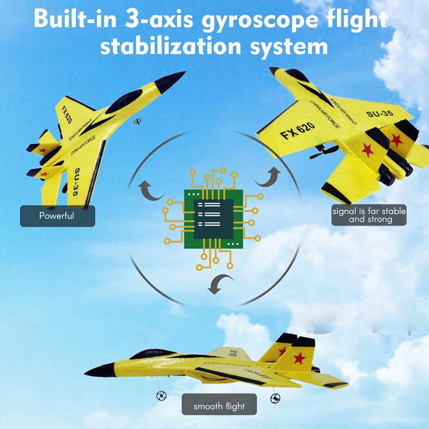 FX620 Remote Control Airplane, 2.4GHz, 2-Channel SU-35 RC Glider with 3-Axis Gyro, EPP Model Aircraft for Outdoor Flight, Includes 2 Batteries - Ideal for Kids & Adults