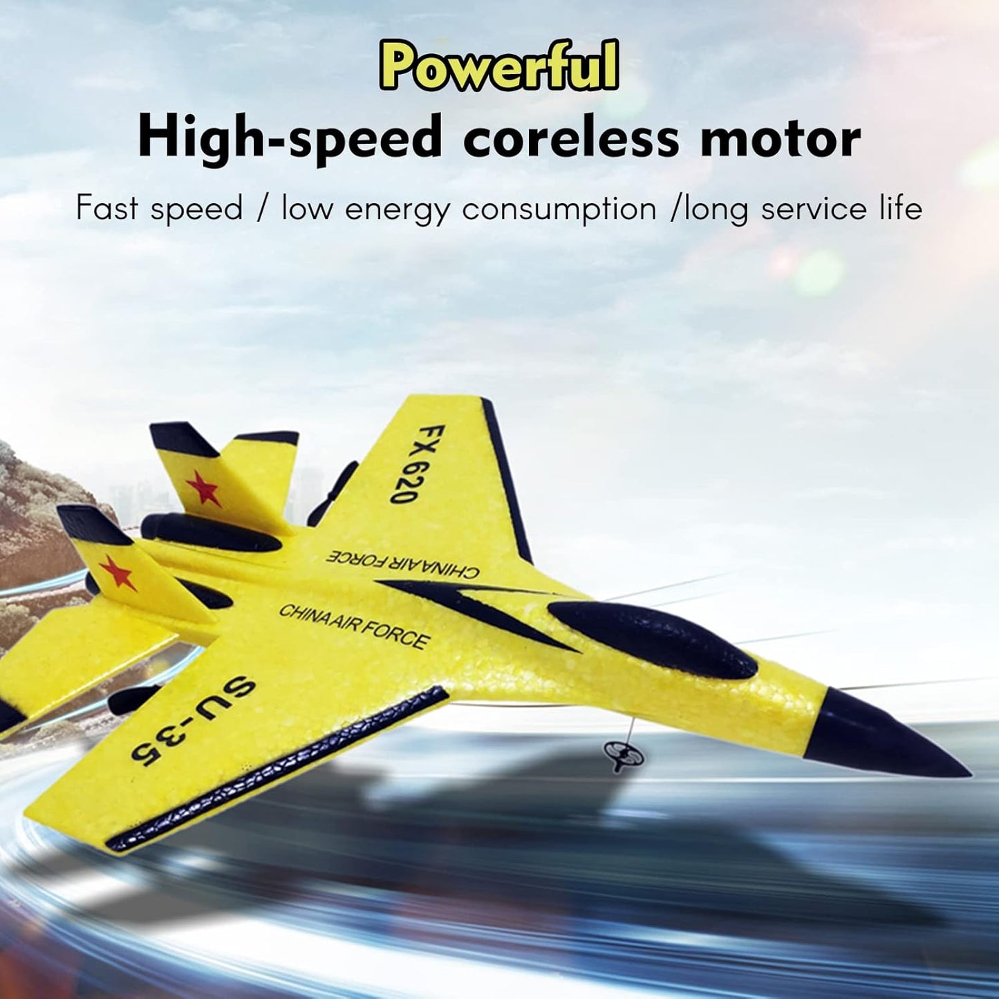 FX620 Remote Control Airplane, 2.4GHz, 2-Channel SU-35 RC Glider with 3-Axis Gyro, EPP Model Aircraft for Outdoor Flight, Includes 2 Batteries - Ideal for Kids & Adults