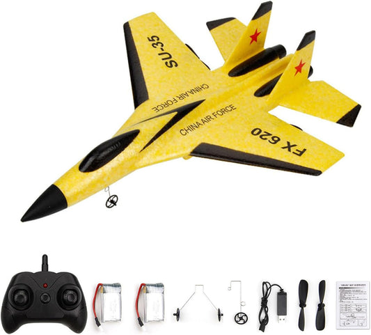 FX620 Remote Control Airplane, 2.4GHz, 2-Channel SU-35 RC Glider with 3-Axis Gyro, EPP Model Aircraft for Outdoor Flight, Includes 2 Batteries - Ideal for Kids & Adults